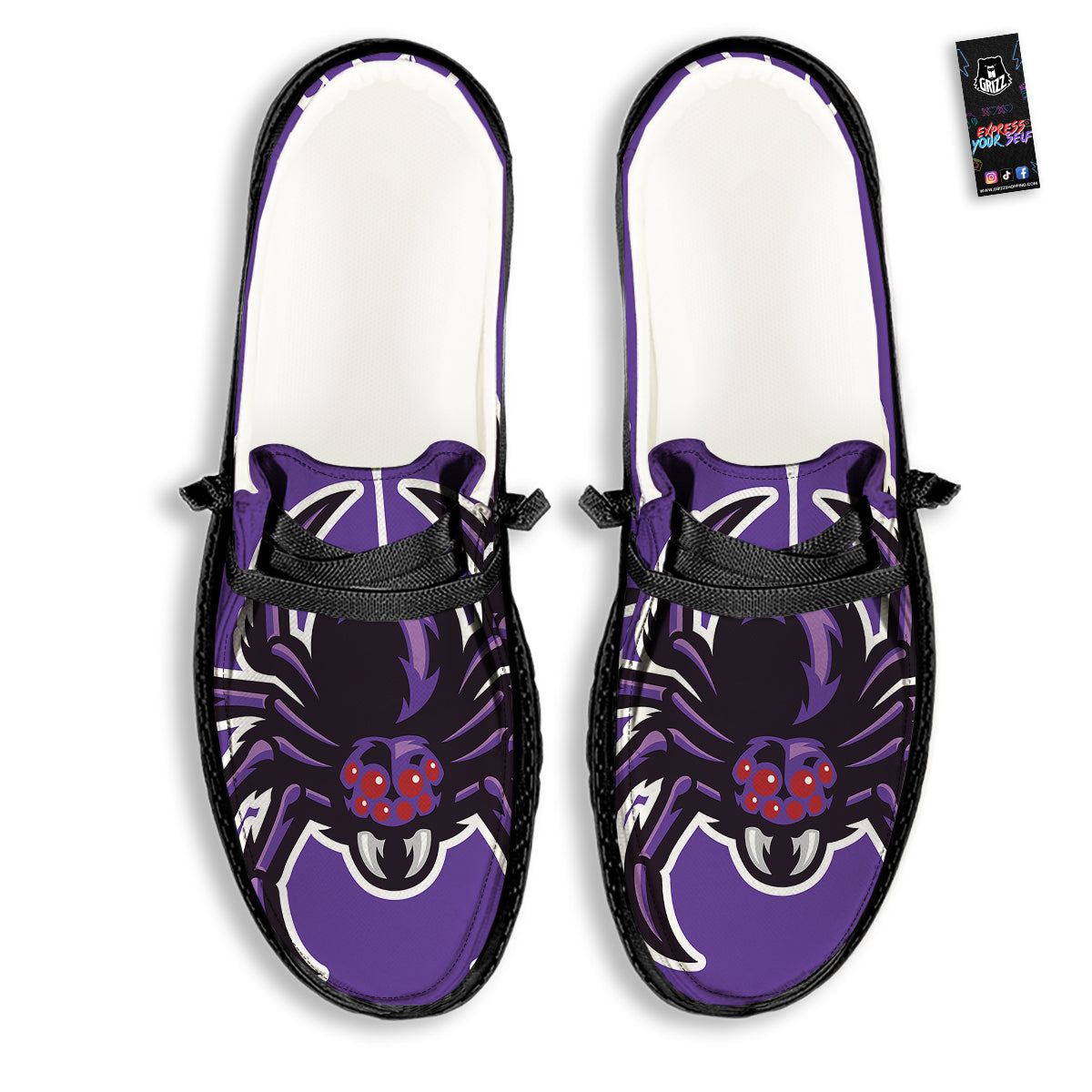 Purple Spider Print Black Loafers-grizzshop