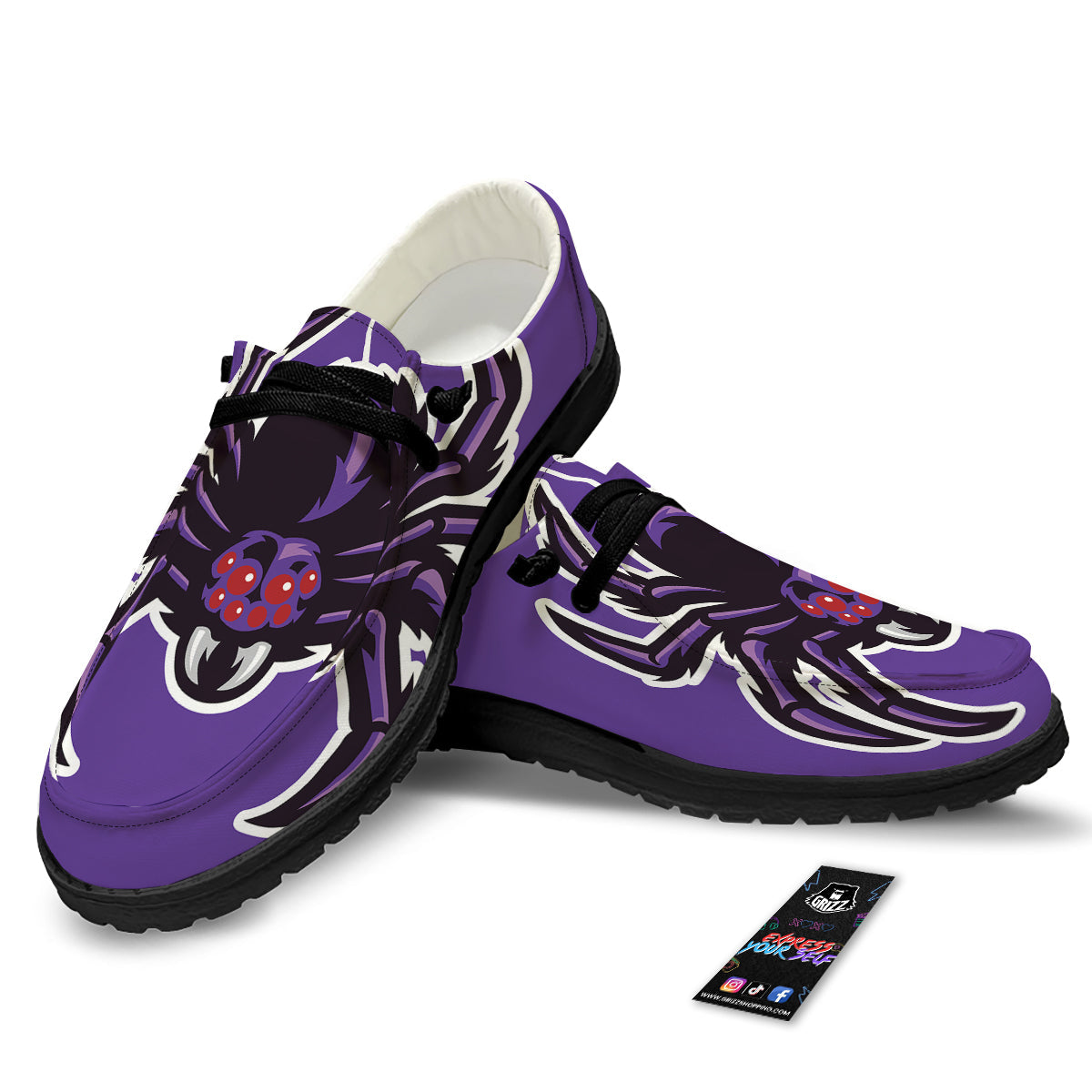 Purple Spider Print Black Loafers-grizzshop