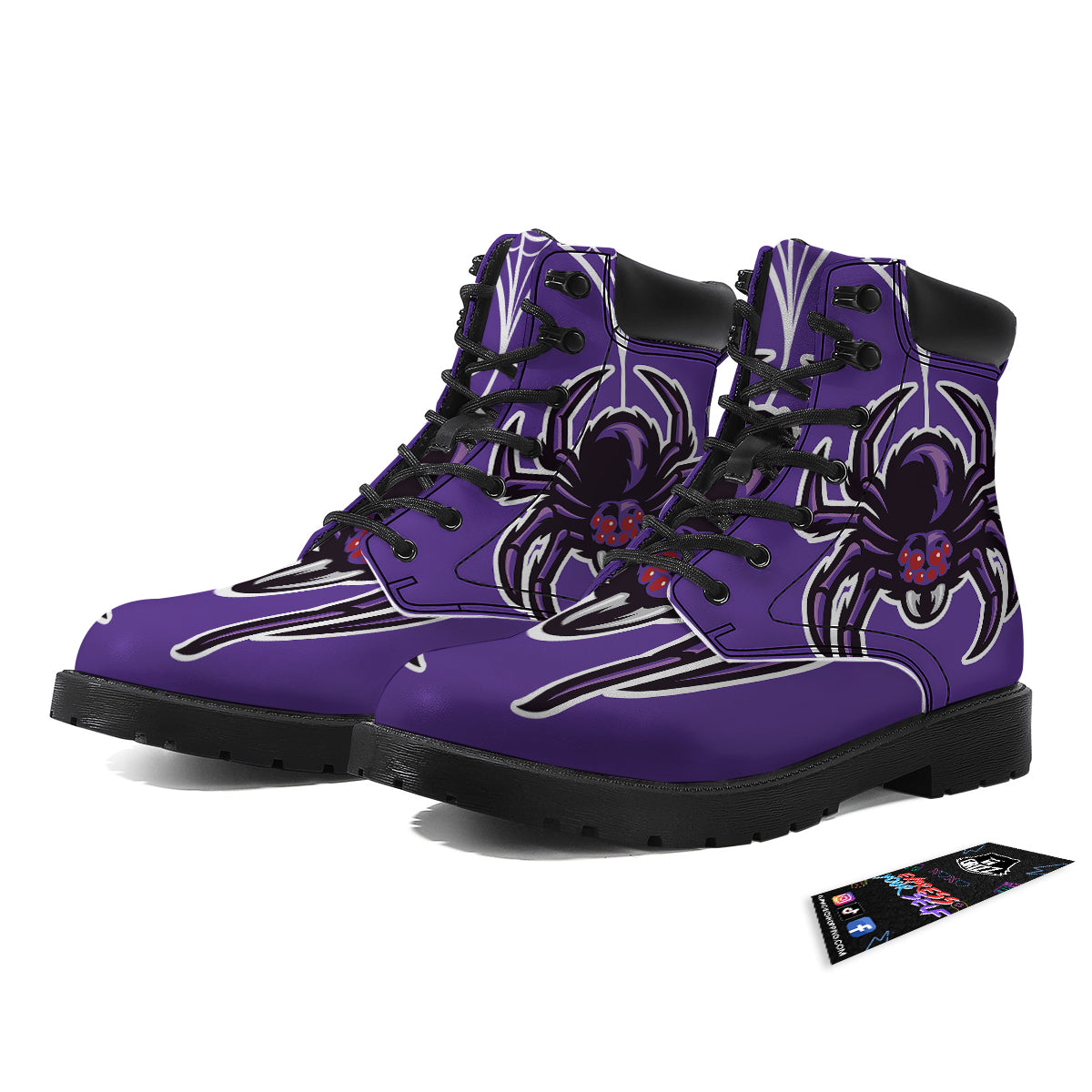 Purple Spider Print Boots-grizzshop