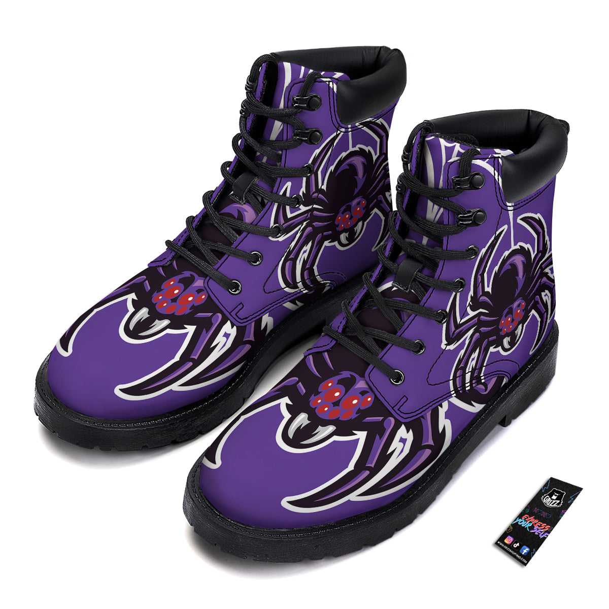 Purple Spider Print Boots-grizzshop
