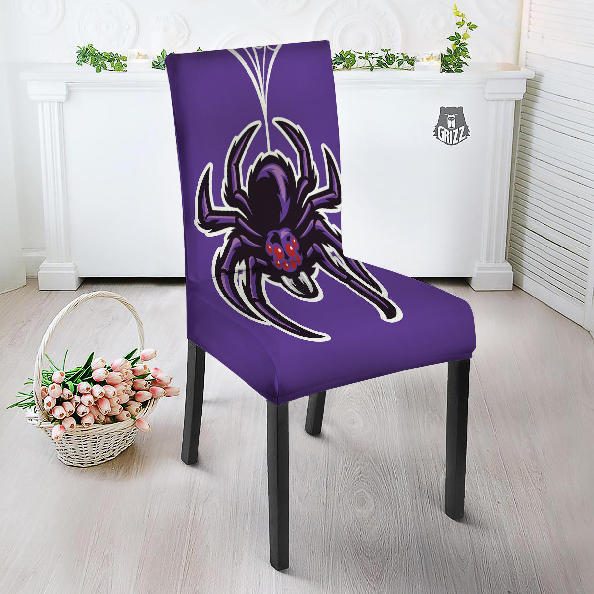 Purple Spider Print Dining Chair Slipcover-grizzshop
