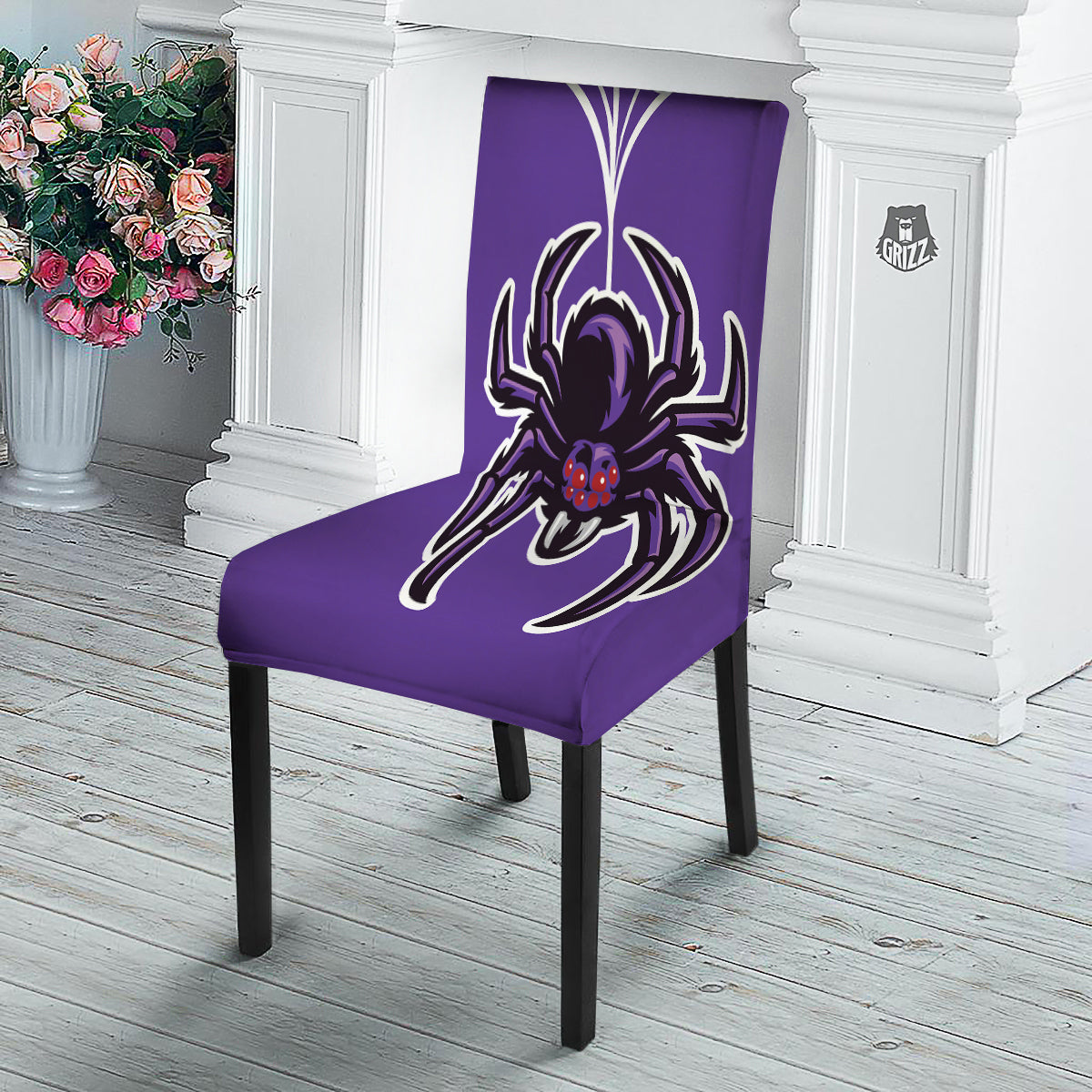 Purple Spider Print Dining Chair Slipcover-grizzshop