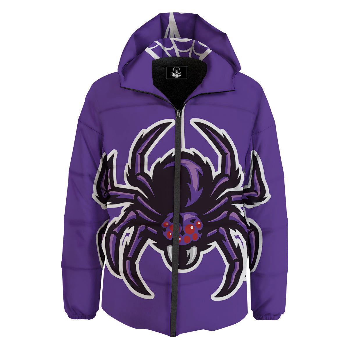 Purple Spider Print Down Jacket-grizzshop