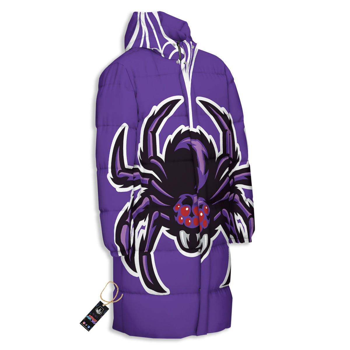 Purple Spider Print Long Down Jacket-grizzshop
