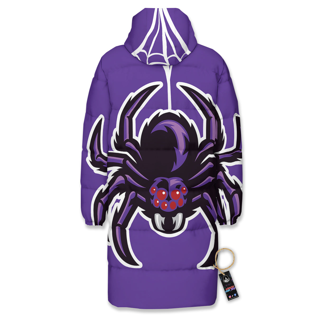 Purple Spider Print Long Down Jacket-grizzshop