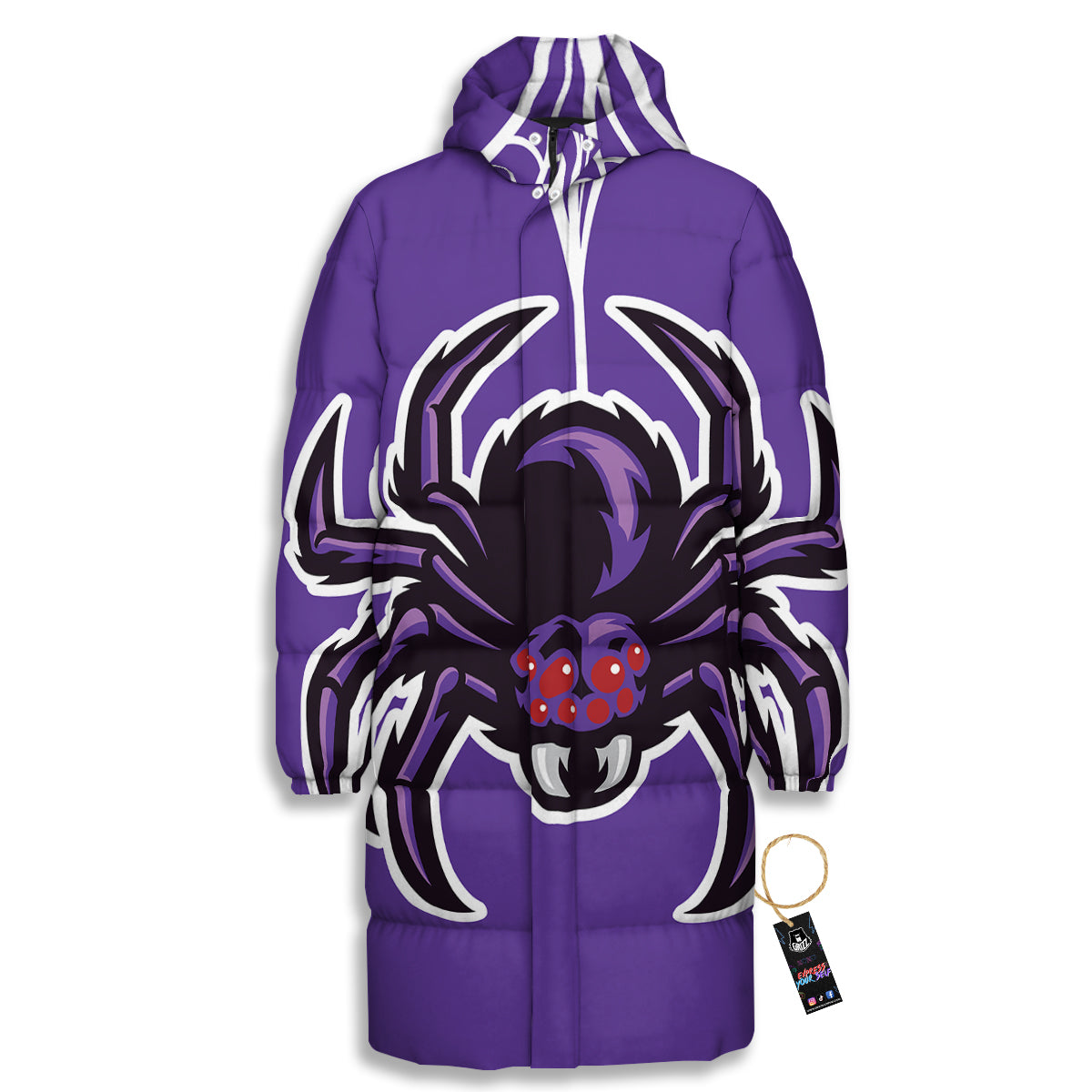 Purple Spider Print Long Down Jacket-grizzshop