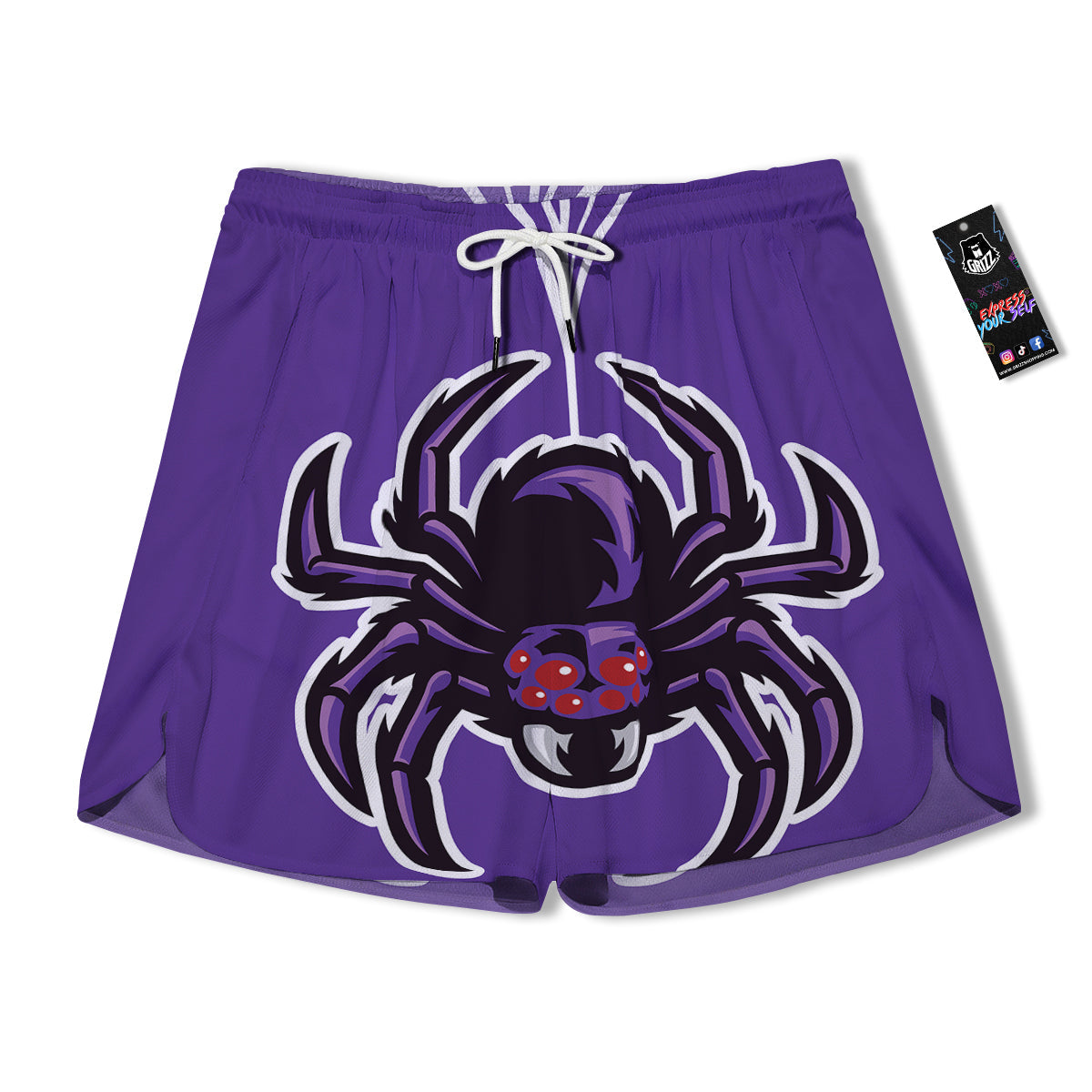Purple Spider Print Men's Running Shorts-grizzshop