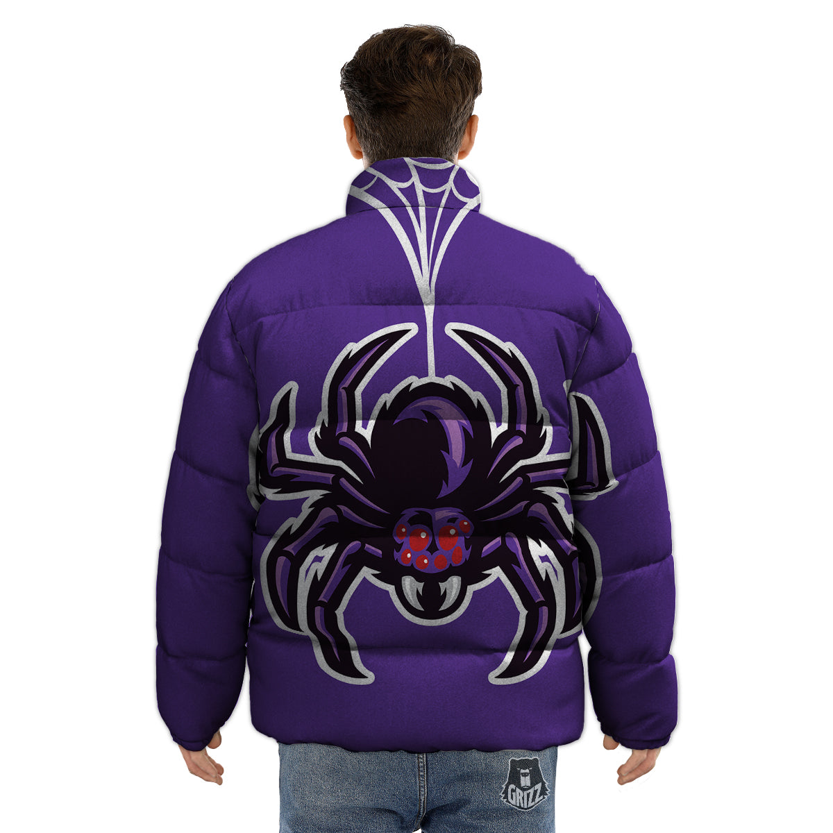 Purple Spider Print Puffer Jacket-grizzshop