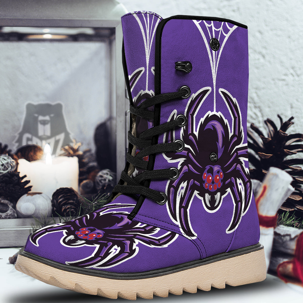 Purple Spider Print Snow Boots-grizzshop