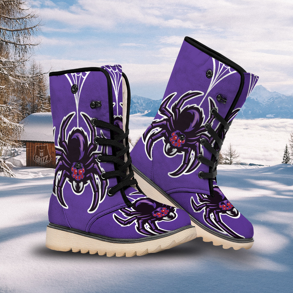 Purple Spider Print Snow Boots-grizzshop