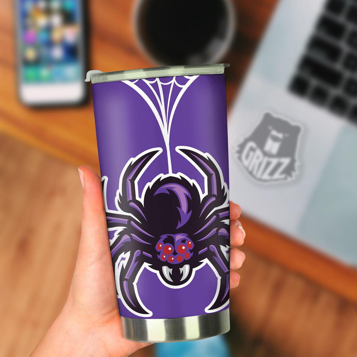 Purple Spider Print Tumbler-grizzshop