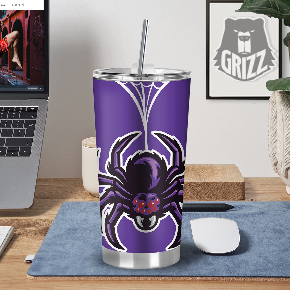 Purple Spider Print Tumbler-grizzshop