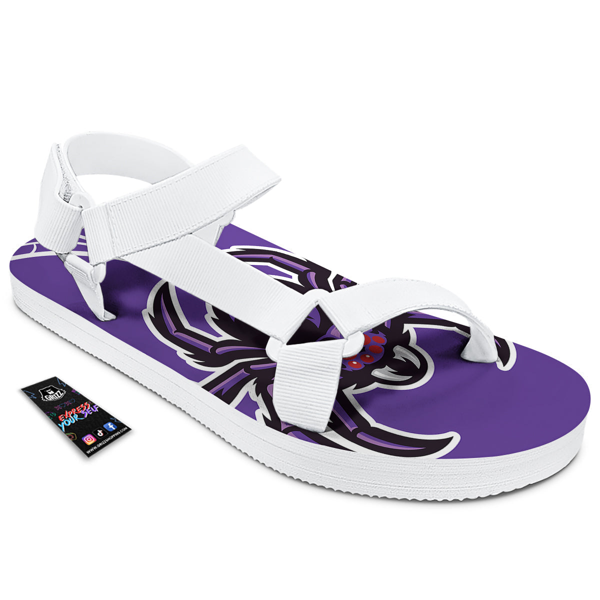 Purple Spider Print White Open Toe Sandals-grizzshop