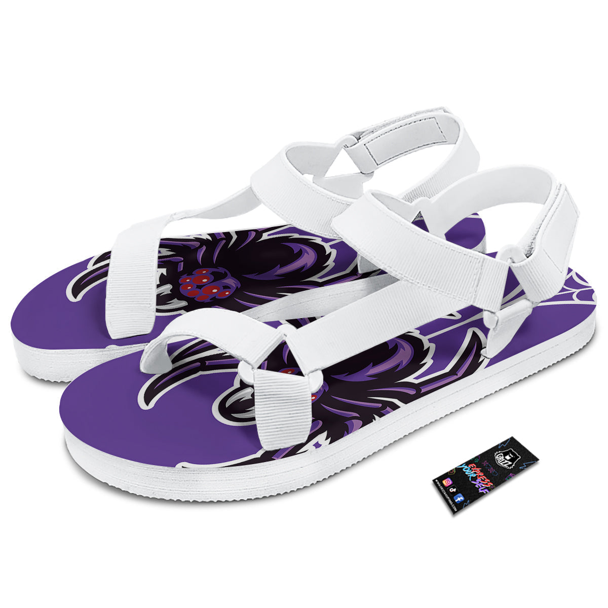 Purple Spider Print White Open Toe Sandals-grizzshop