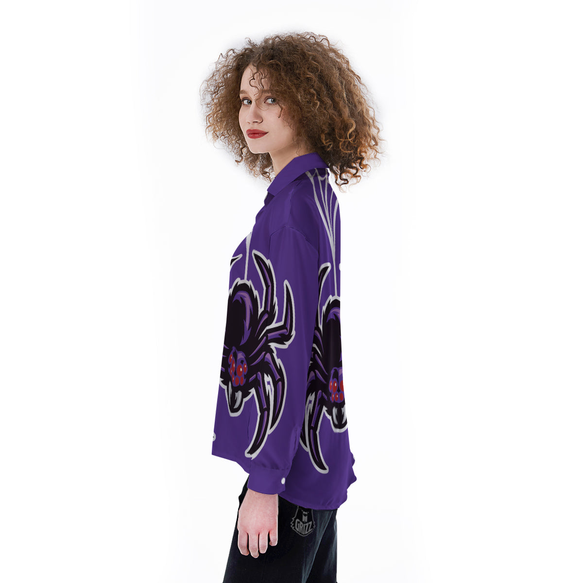 Purple Spider Print Women's Long Sleeve Shirts-grizzshop