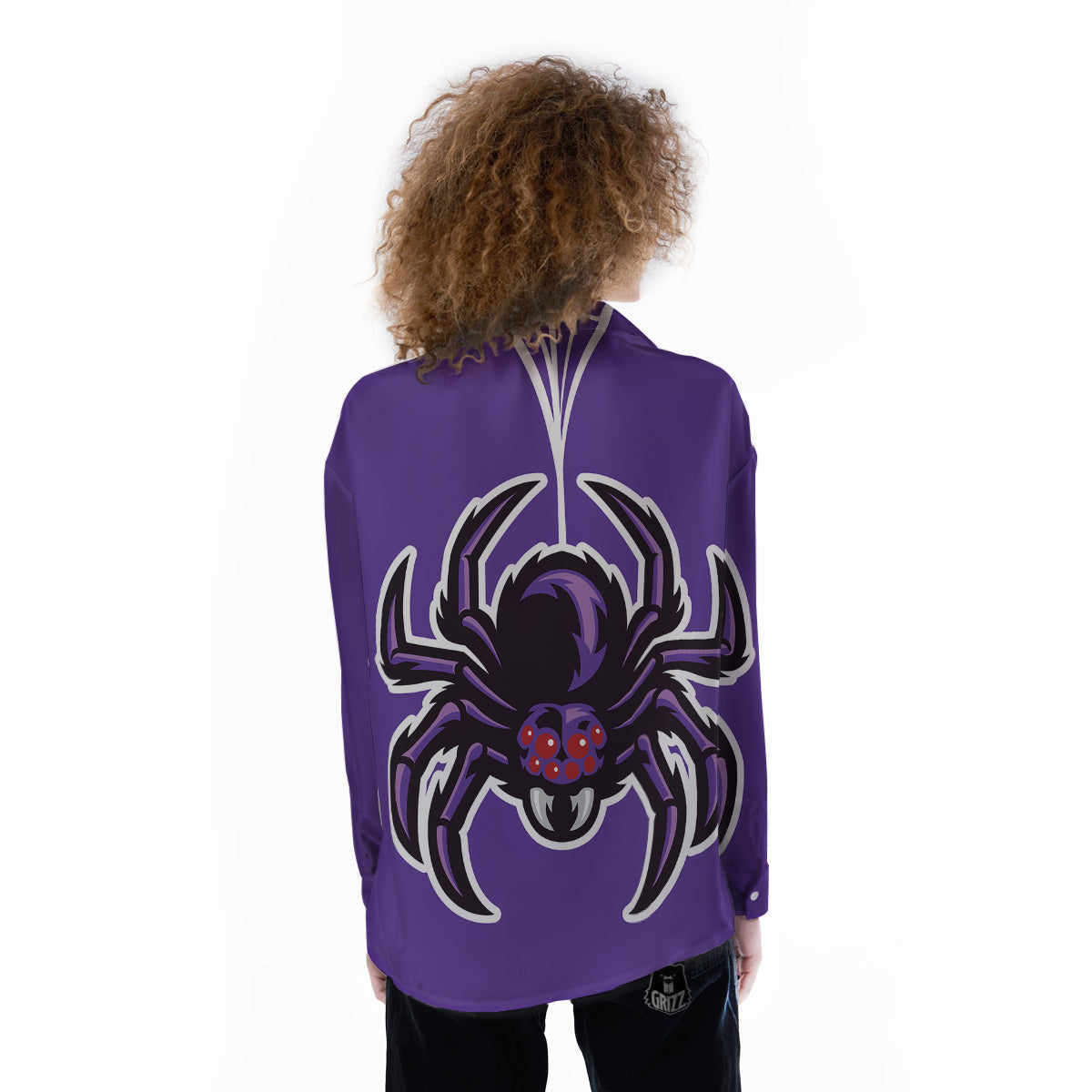 Purple Spider Print Women's Long Sleeve Shirts-grizzshop