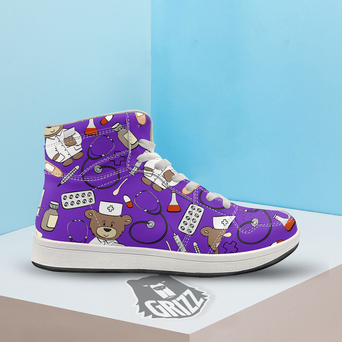 Purple Teddy Bear Nurse High Top Sneakers-grizzshop