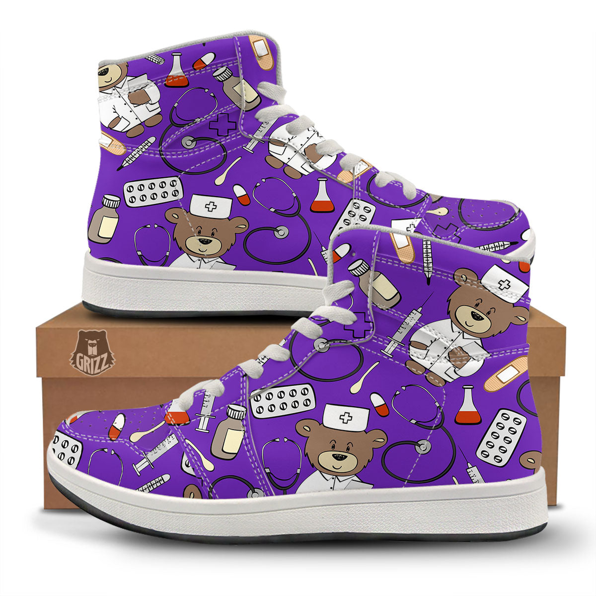 Purple Teddy Bear Nurse High Top Sneakers-grizzshop