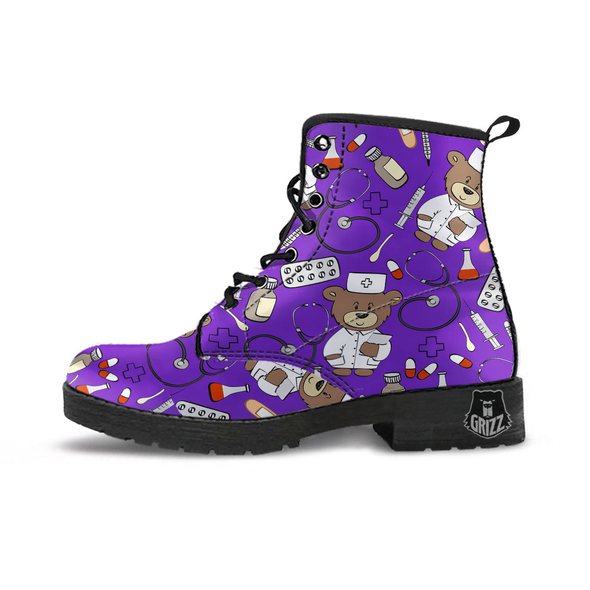 Purple Teddy Bear Nurse Leather Boots-grizzshop