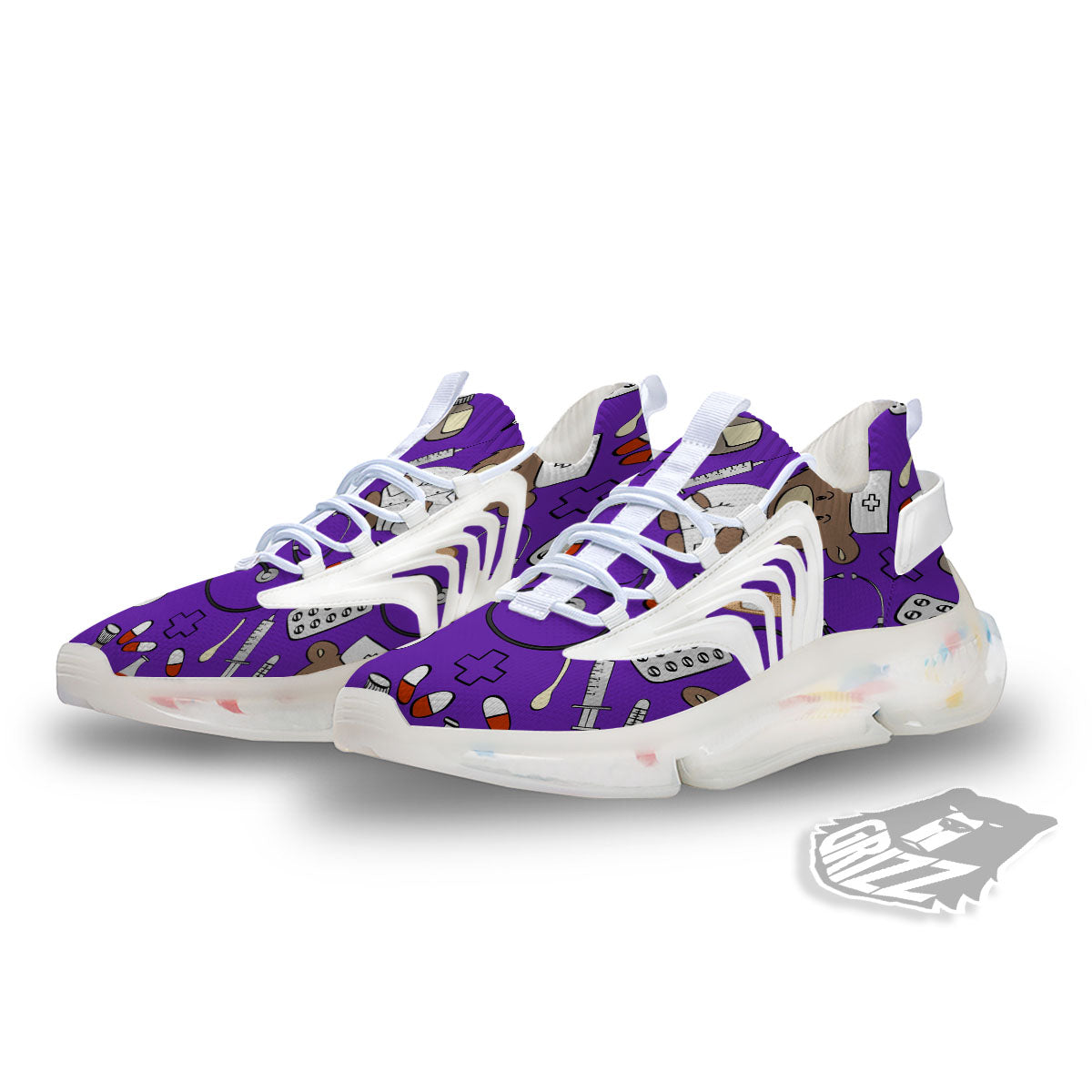 Purple Teddy Bear Nurse White Gym Shoes-grizzshop