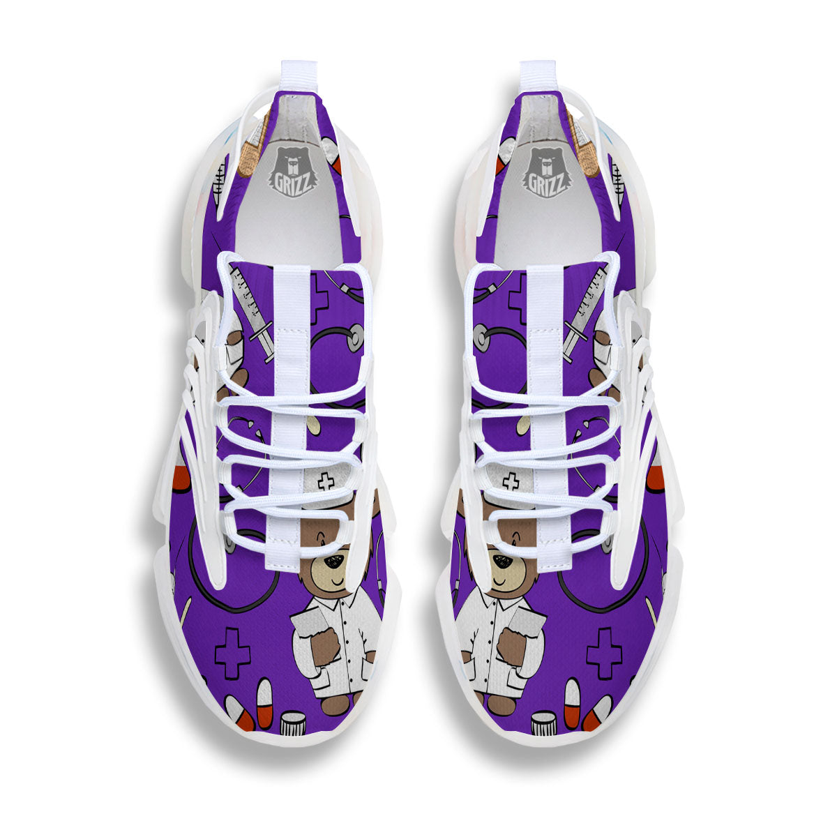 Purple Teddy Bear Nurse White Gym Shoes-grizzshop