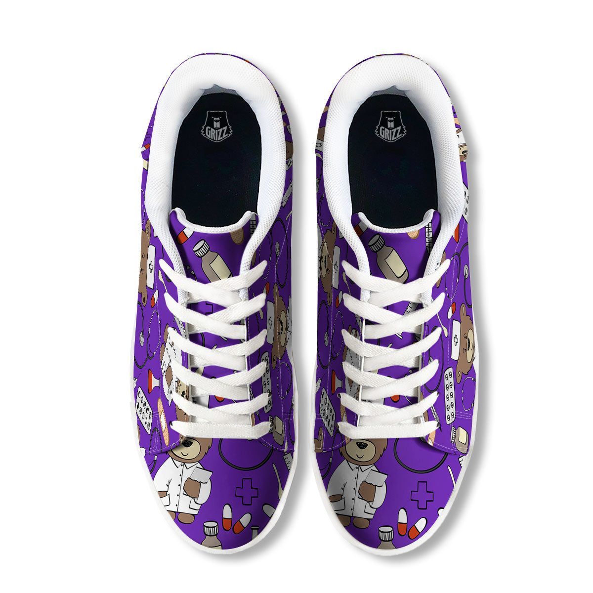 Purple Teddy Bear Nurse White Low Top Sneakers-grizzshop