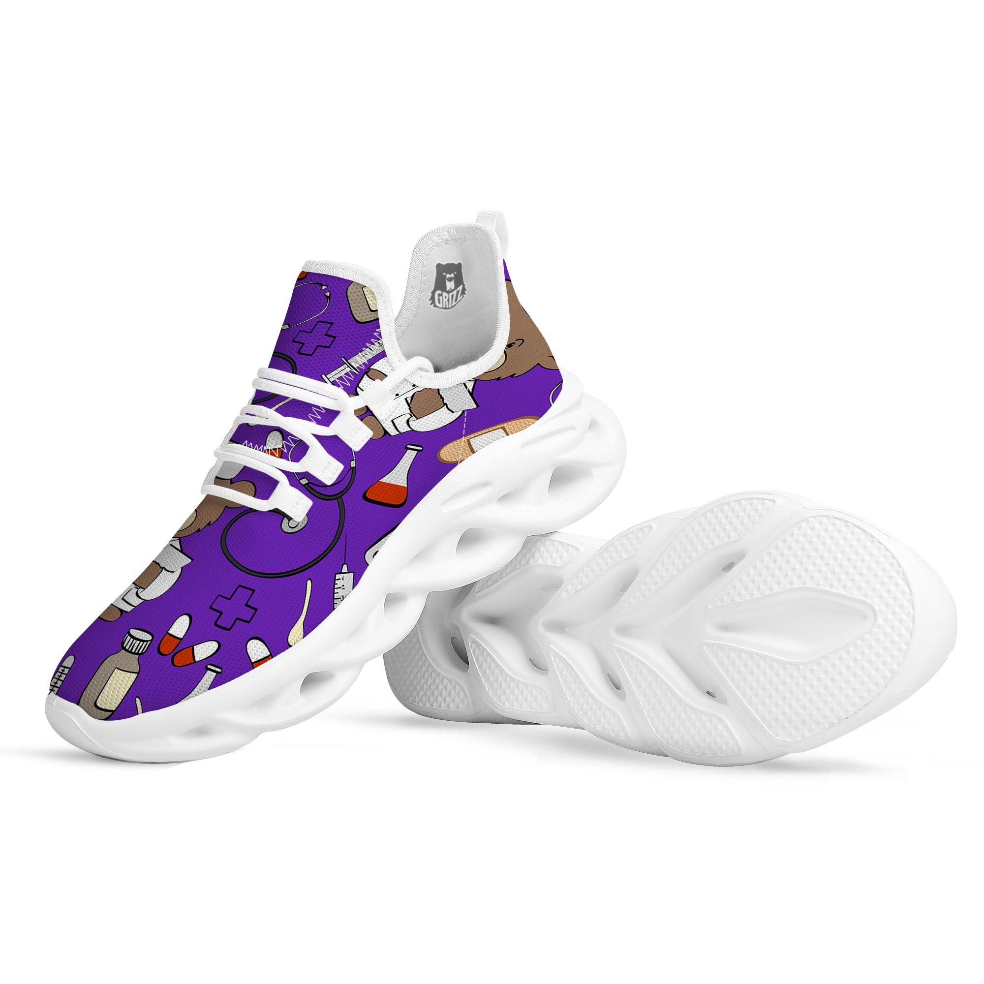 Purple Teddy Bear Nurse White Running Shoes-grizzshop