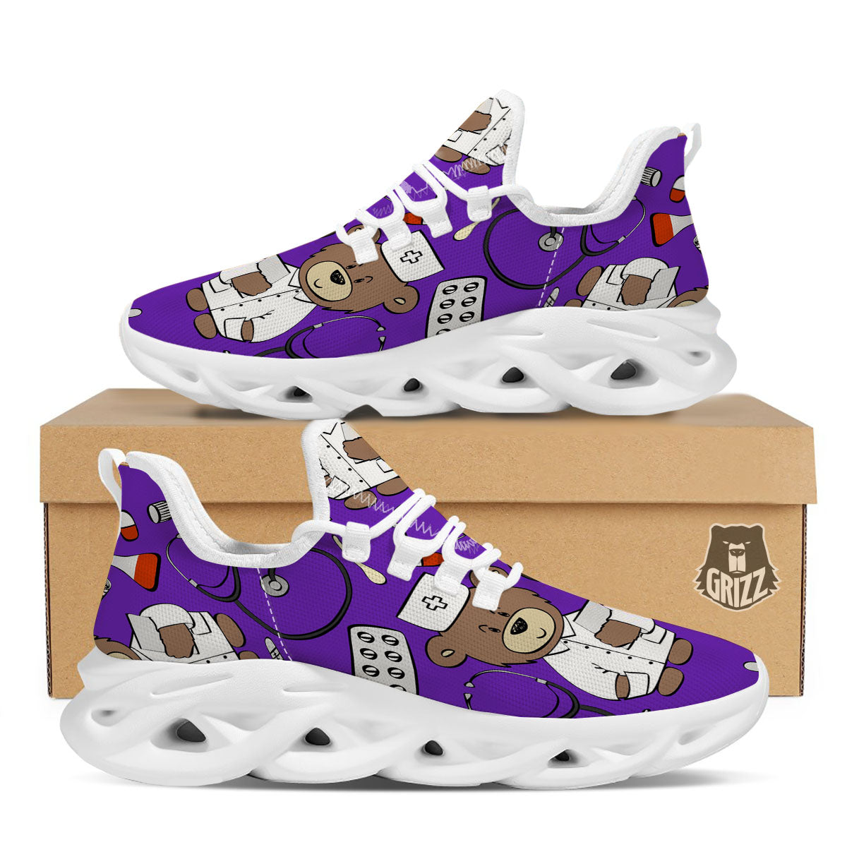 Purple Teddy Bear Nurse White Running Shoes-grizzshop