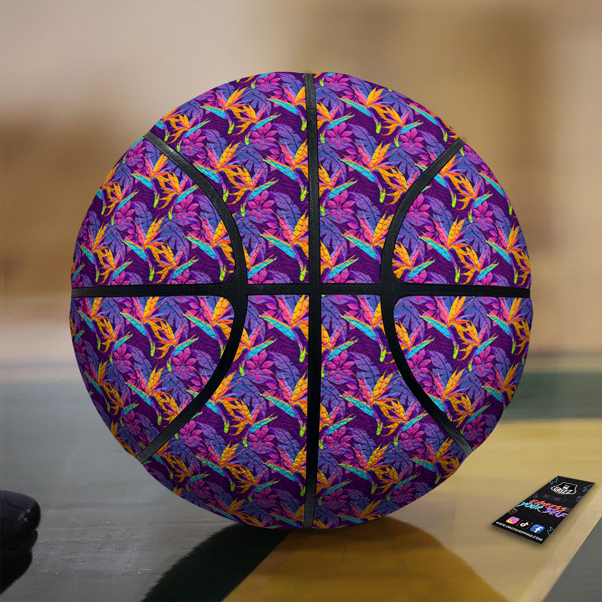 Purple Tropical Leaves Print Pattern Basketball-grizzshop