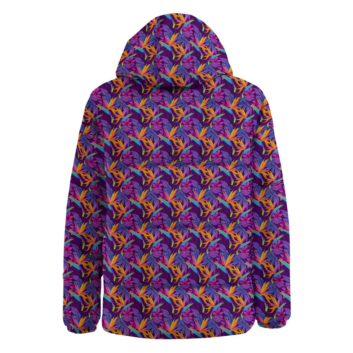 Purple Tropical Leaves Print Pattern Down Jacket-grizzshop
