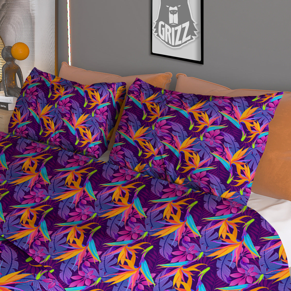 Purple Tropical Leaves Print Pattern Duvet Cover Bedding Set-grizzshop