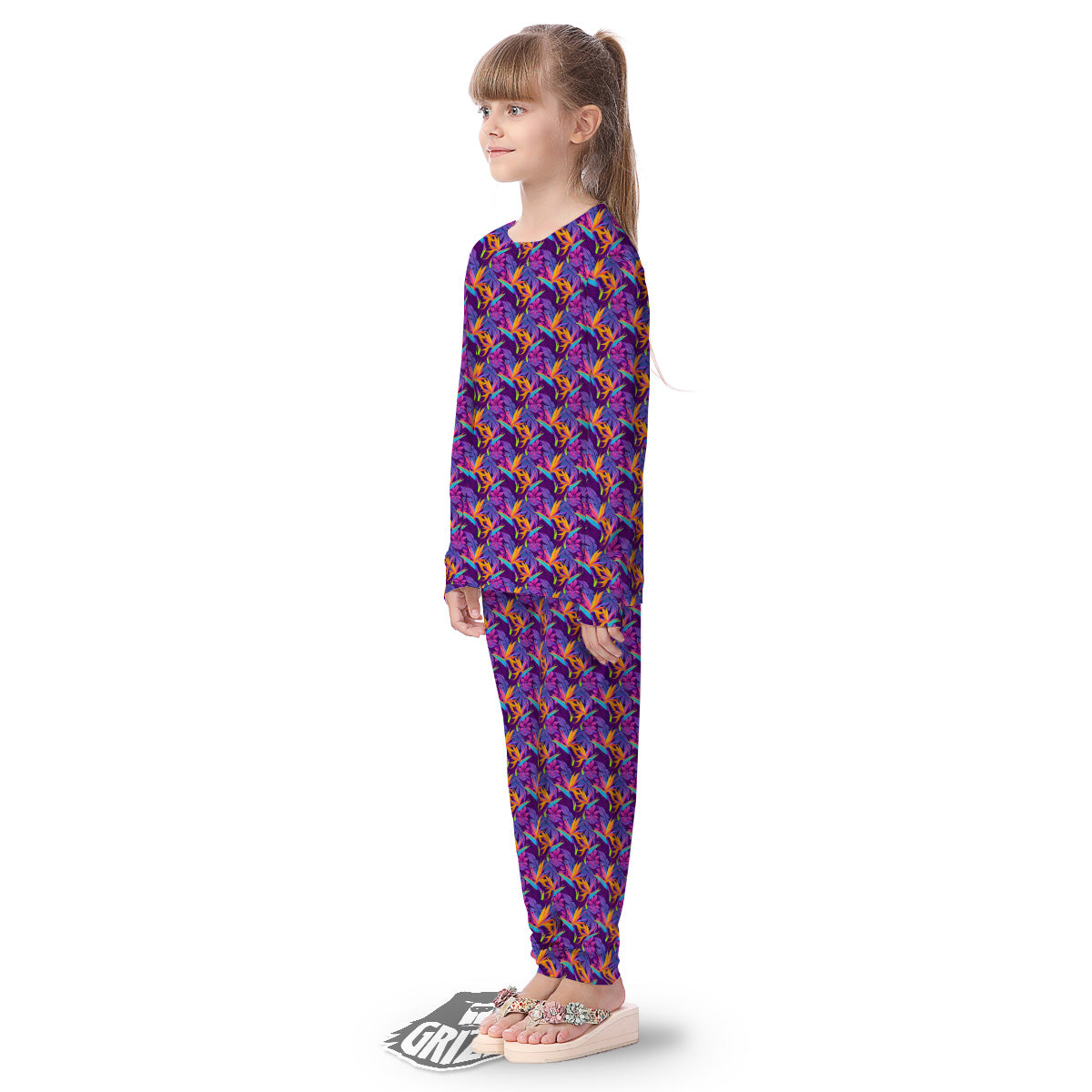 Purple Tropical Leaves Print Pattern Kid's Pajamas-grizzshop