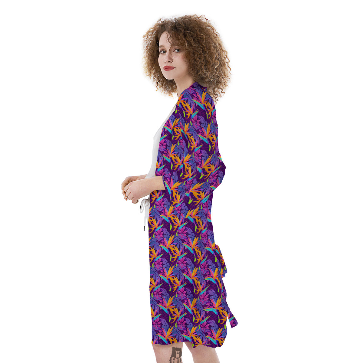Purple Tropical Leaves Print Pattern Kimono-grizzshop