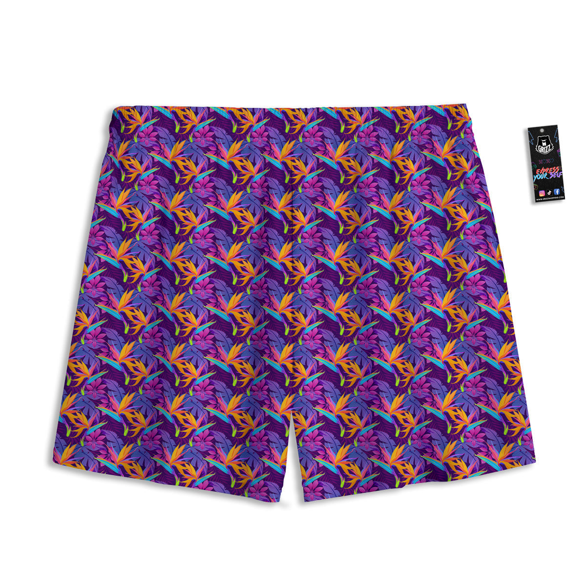 Purple Tropical Leaves Print Pattern Mesh Shorts-grizzshop