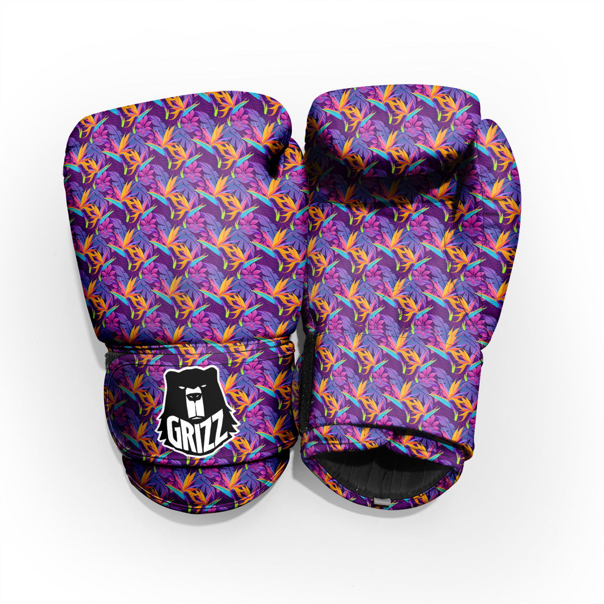 Purple Tropical Leaves Print Pattern Sparring Gloves-grizzshop