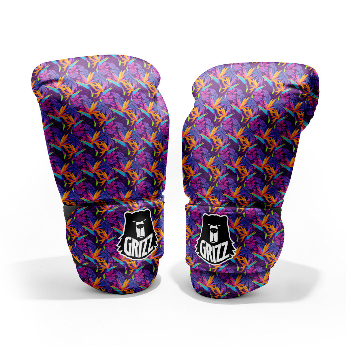 Purple Tropical Leaves Print Pattern Sparring Gloves-grizzshop
