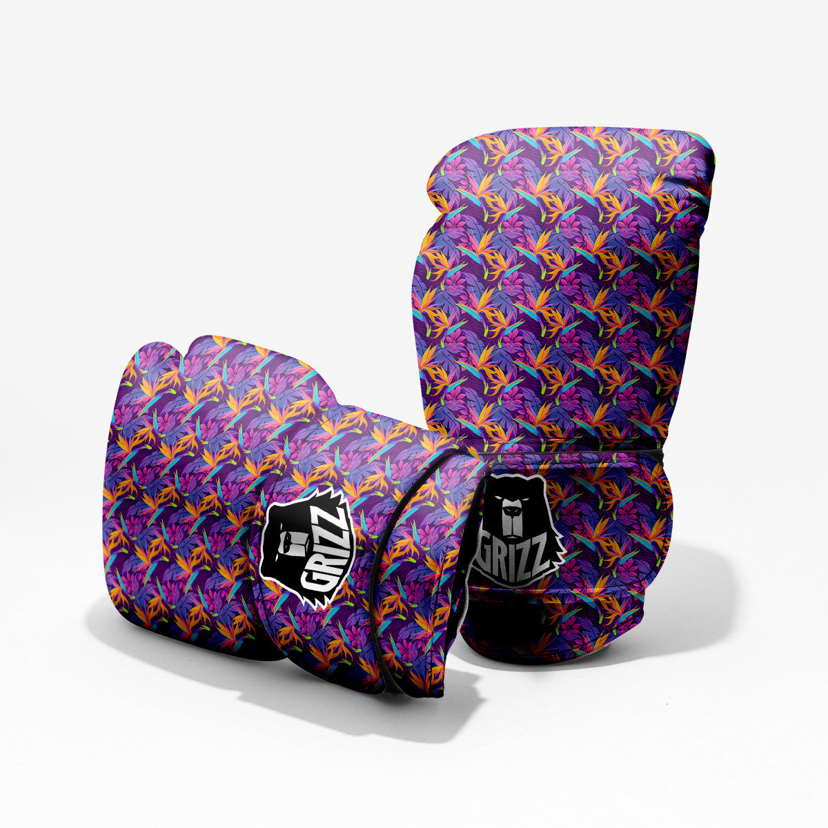 Purple Tropical Leaves Print Pattern Sparring Gloves-grizzshop