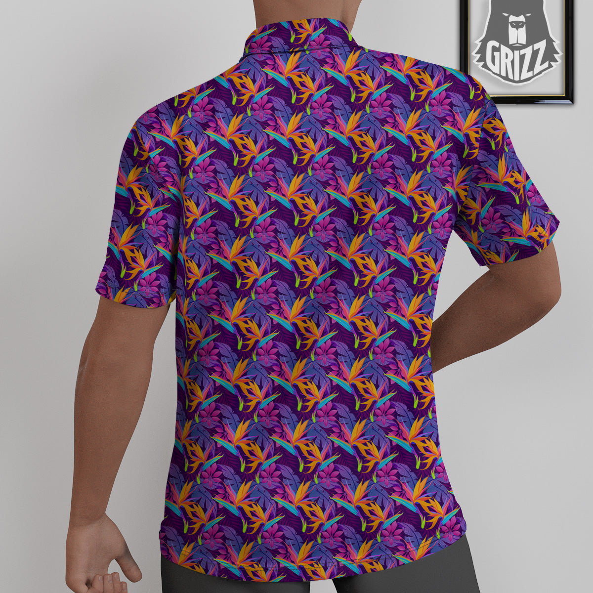 Purple Tropical Leaves Print Pattern Untucked Shirts-grizzshop