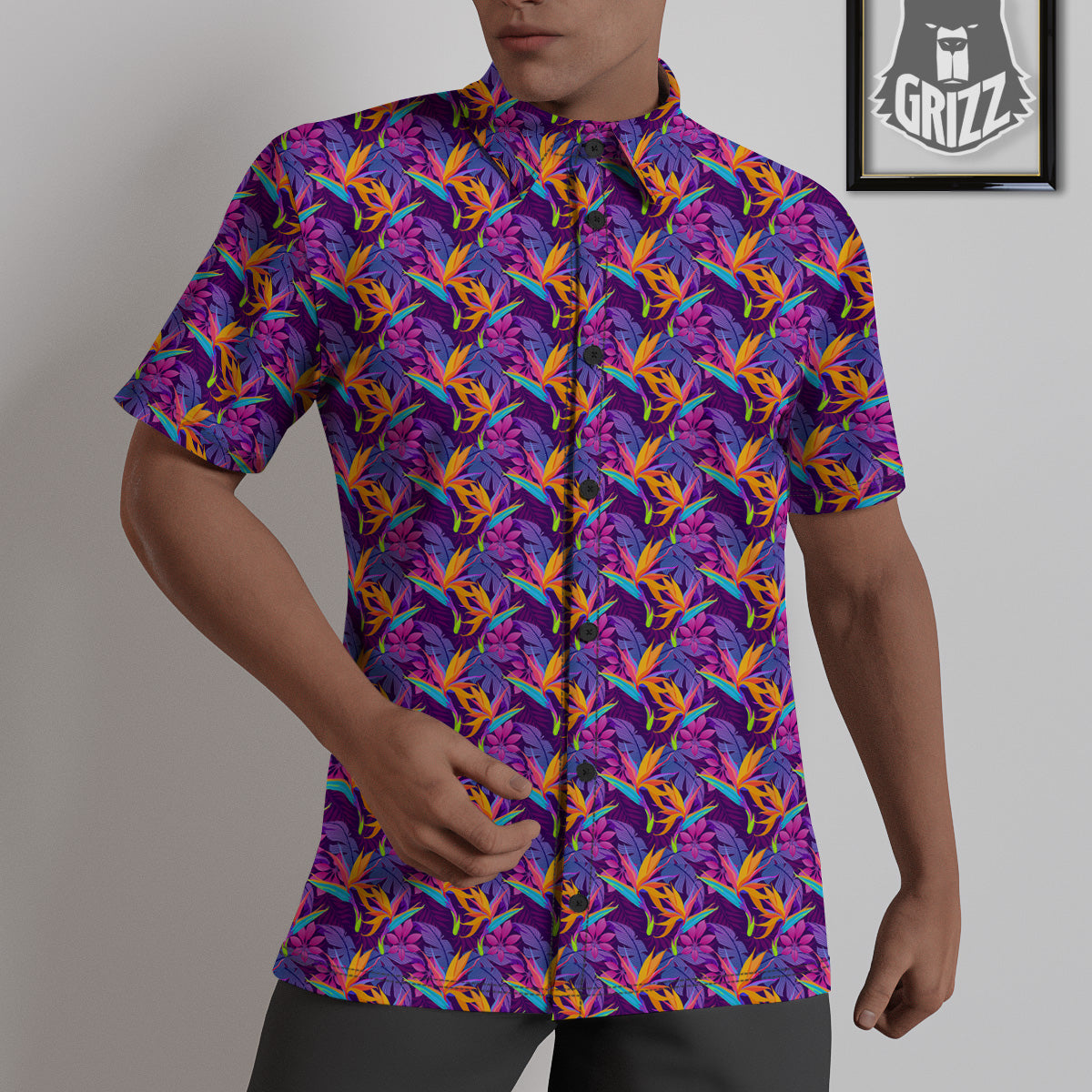 Purple Tropical Leaves Print Pattern Untucked Shirts-grizzshop