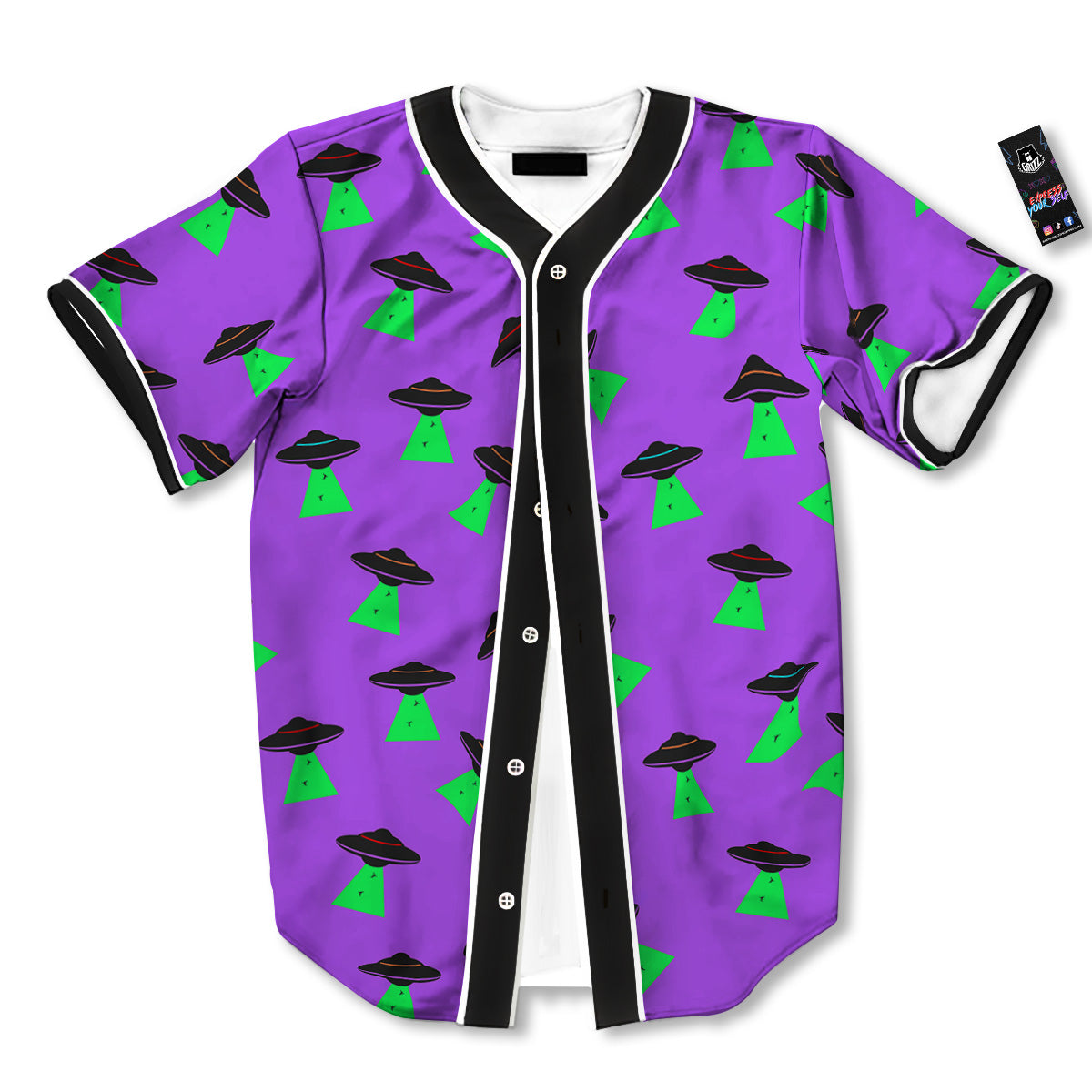 Purple UFO Alien Spaceship Print Pattern Baseball Jersey-grizzshop
