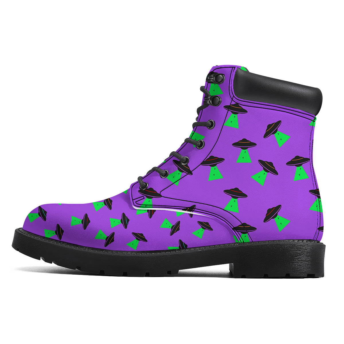 Purple UFO Alien Spaceship Print Pattern Boots-grizzshop