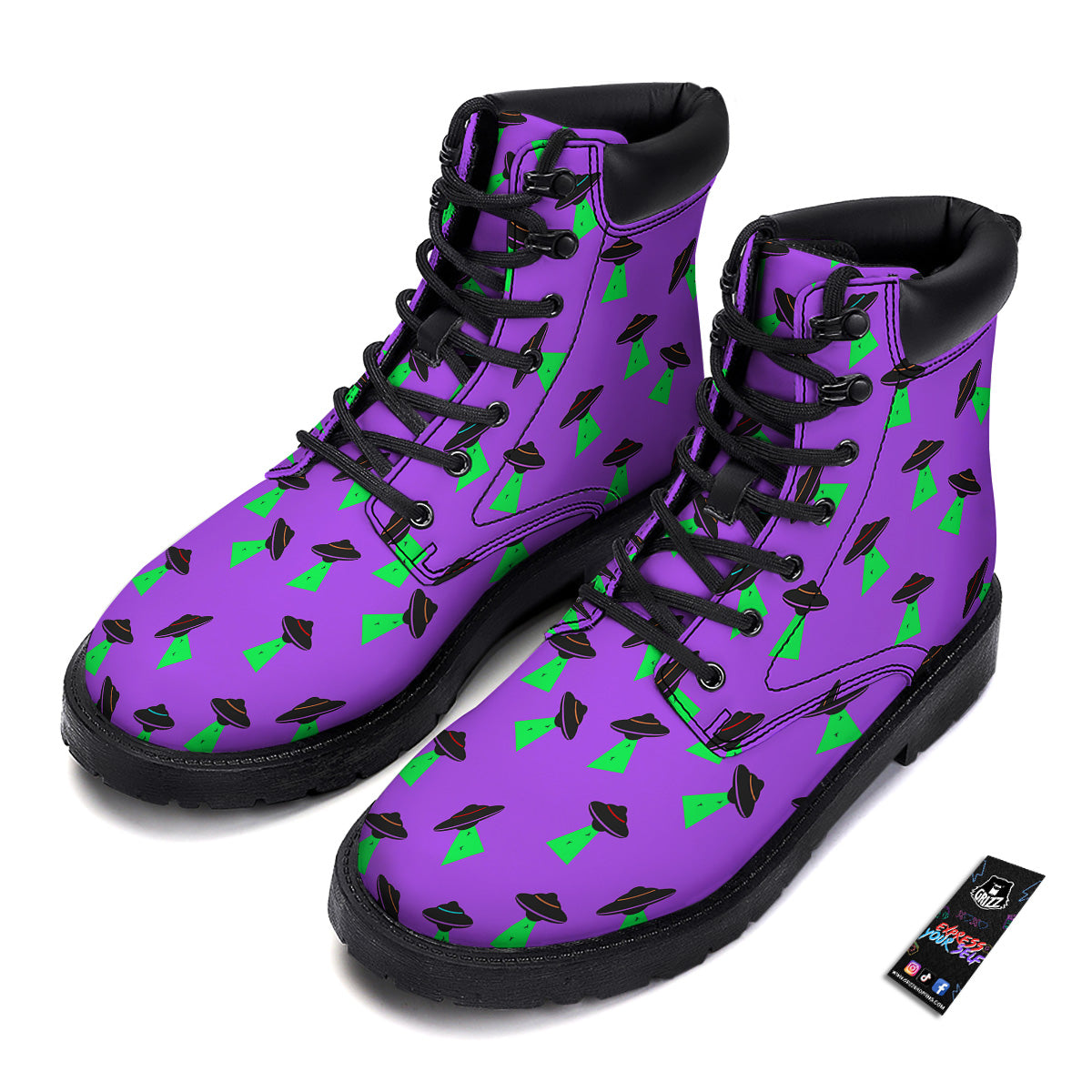 Purple UFO Alien Spaceship Print Pattern Boots-grizzshop