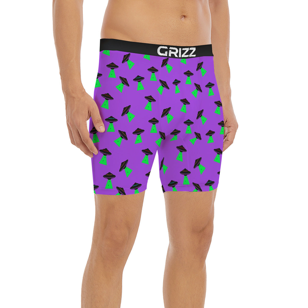 Purple UFO Alien Spaceship Print Pattern Boxer Briefs-grizzshop