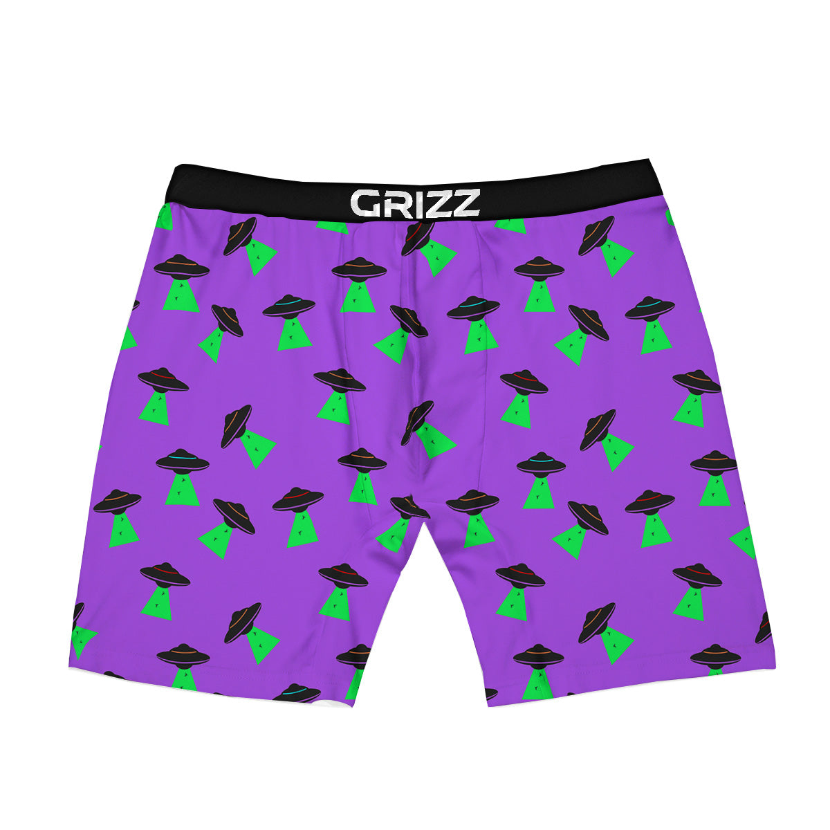 Purple UFO Alien Spaceship Print Pattern Boxer Briefs-grizzshop