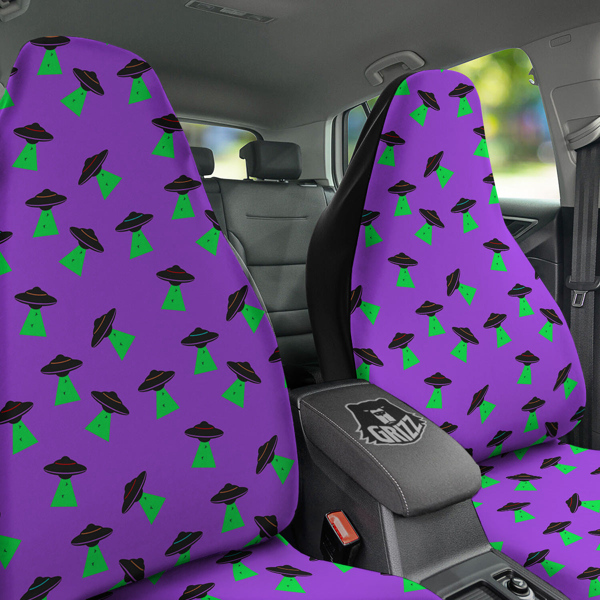 Purple UFO Alien Spaceship Print Pattern Car Seat Covers-grizzshop