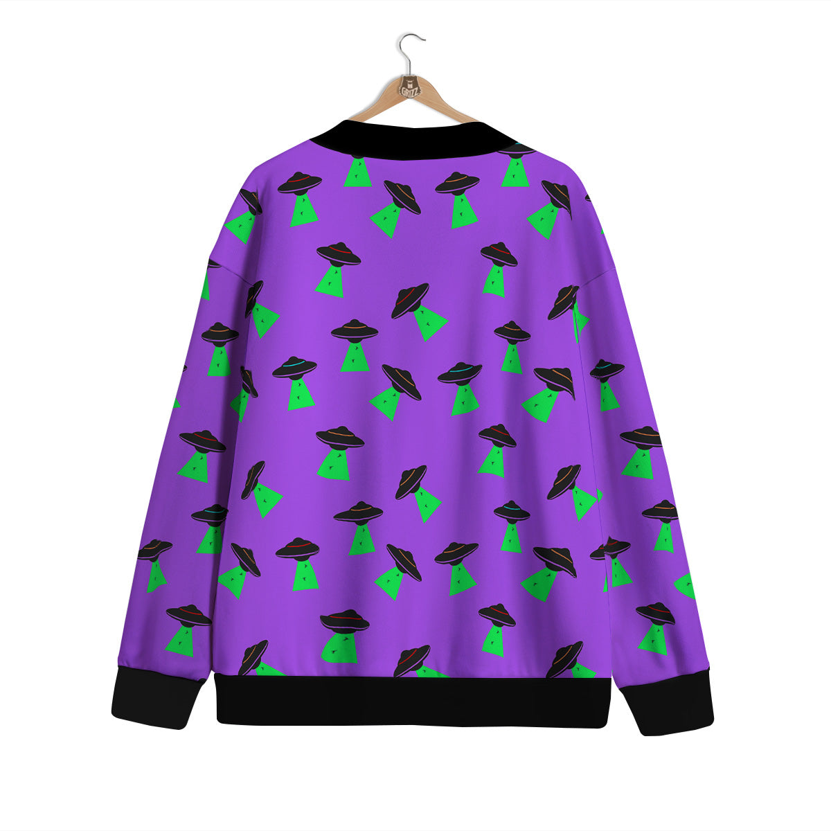 Purple UFO Alien Spaceship Print Pattern Cardigan-grizzshop