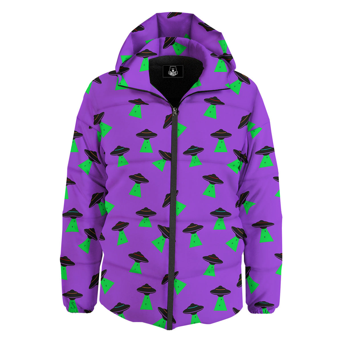 Purple UFO Alien Spaceship Print Pattern Down Jacket-grizzshop