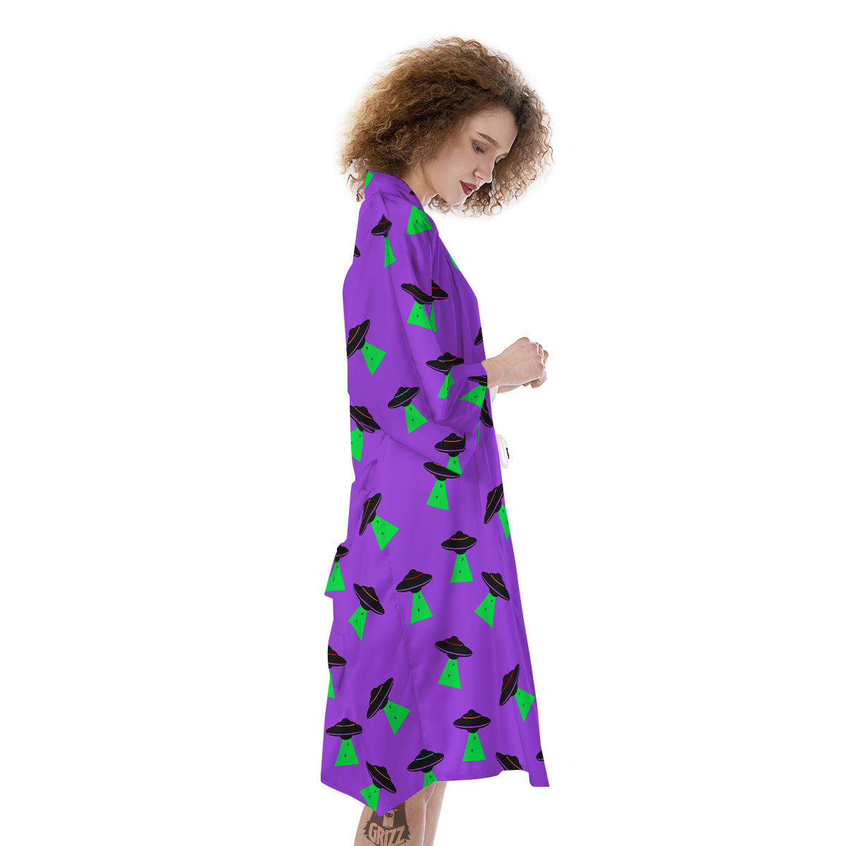 Purple UFO Alien Spaceship Print Pattern Kimono-grizzshop