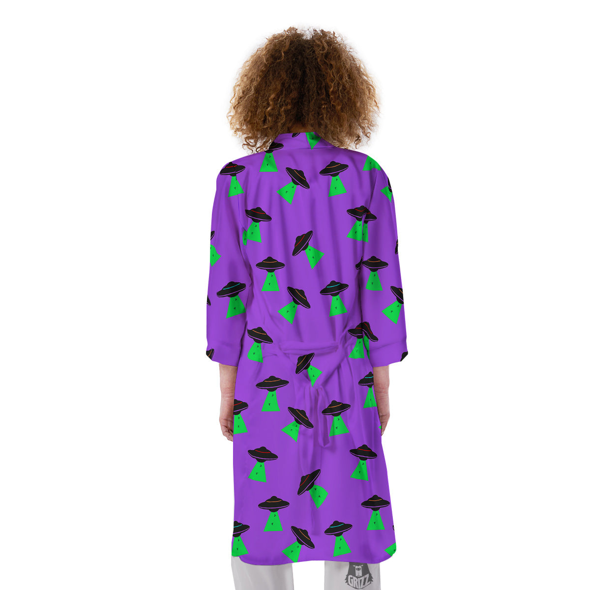 Purple UFO Alien Spaceship Print Pattern Kimono-grizzshop