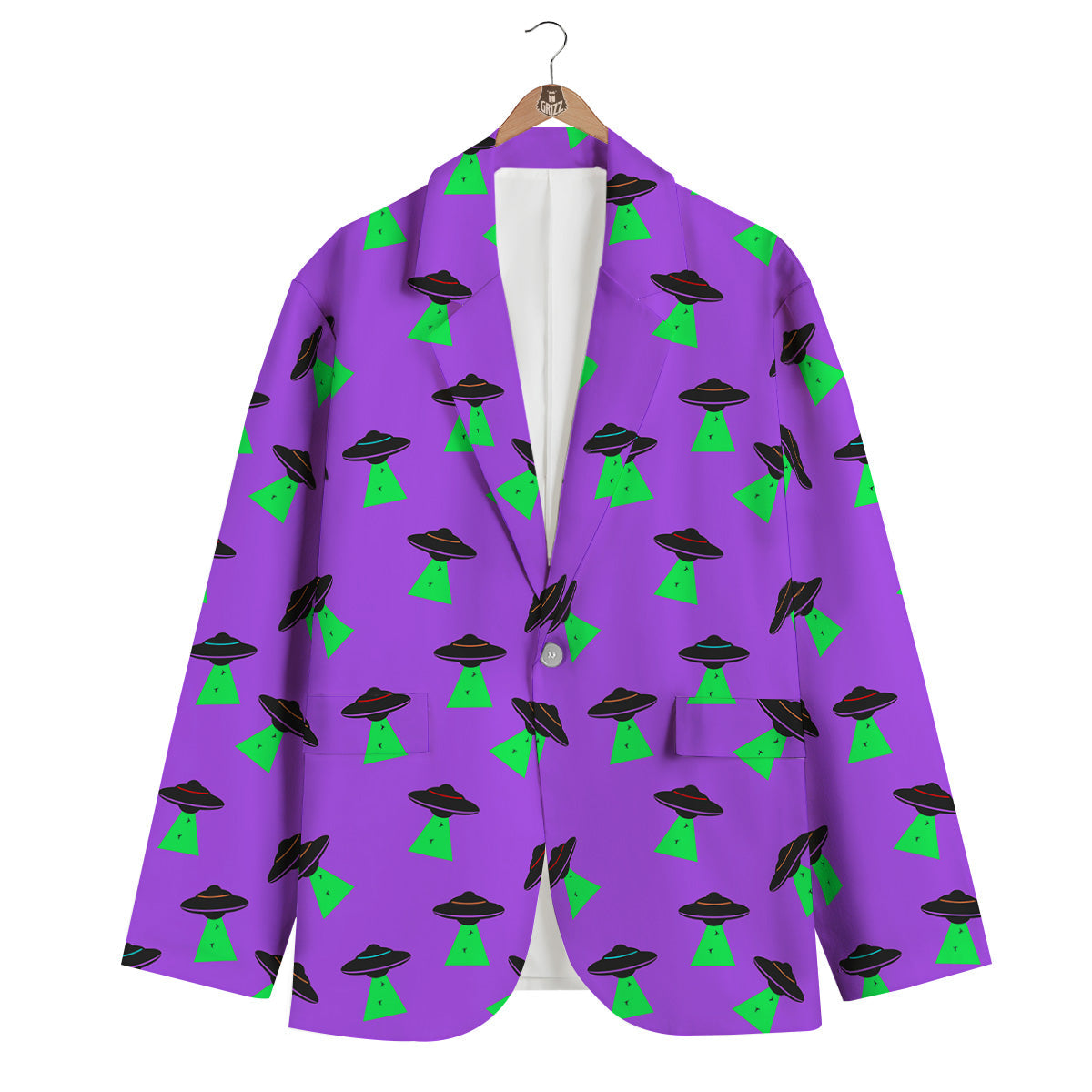 Purple UFO Alien Spaceship Print Pattern Men's Blazer-grizzshop